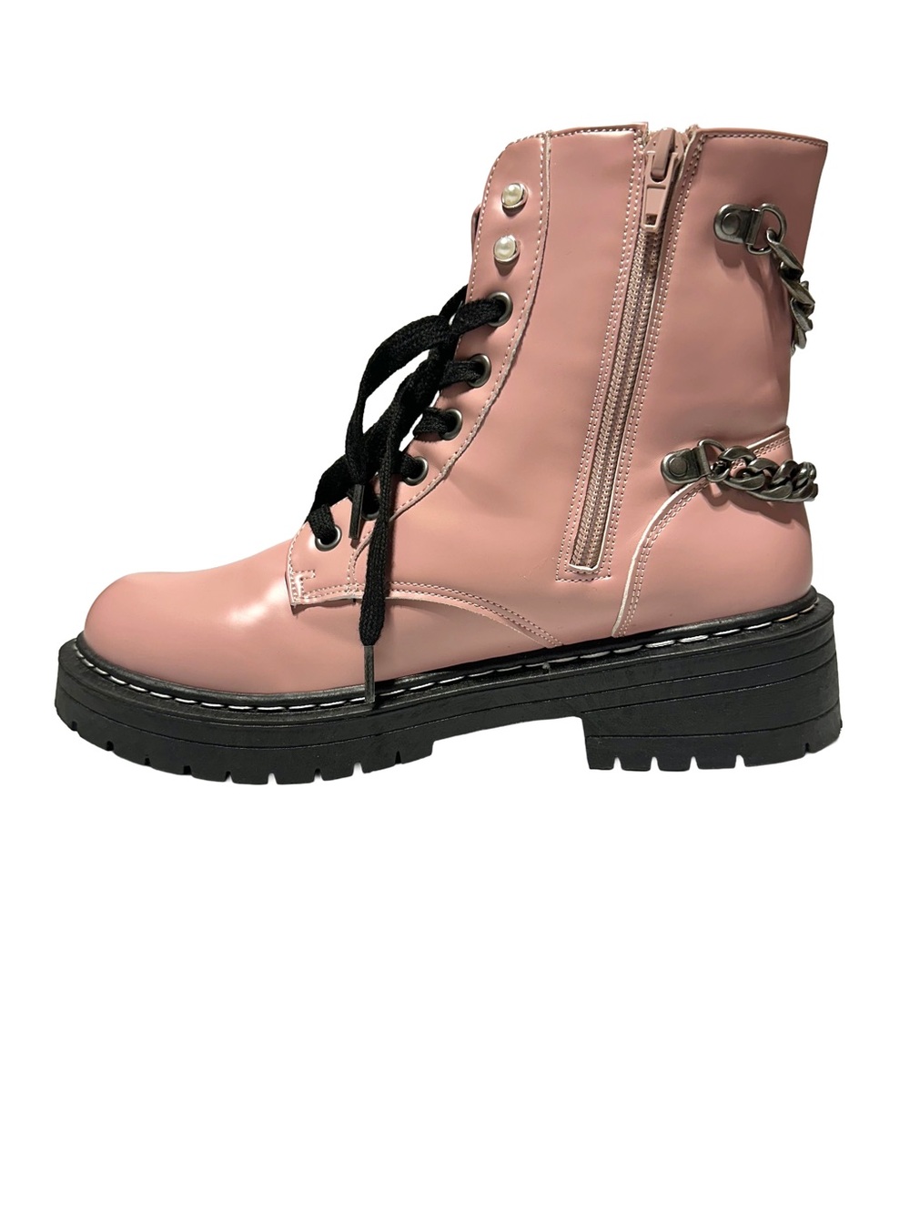 SUGAR Pink Chain Charm Combat Boots | Coquette Grunge Fairycore Moto - Picture 4 of 11